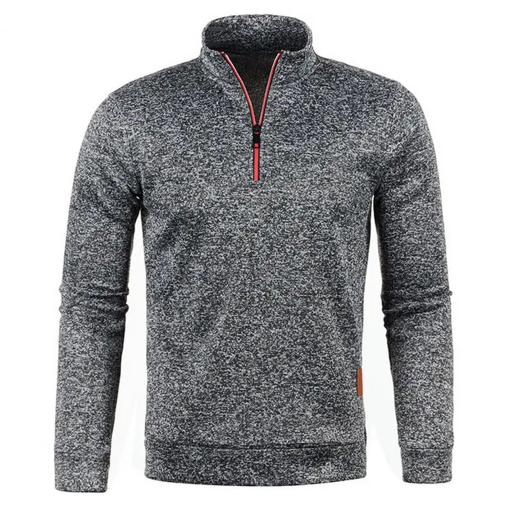 

Men Sweater Stand Collar Neck Protection Long Sleeve Pullover Zipper Collar Elastic Knitted Thin Plush Men Fall Winter Sweater