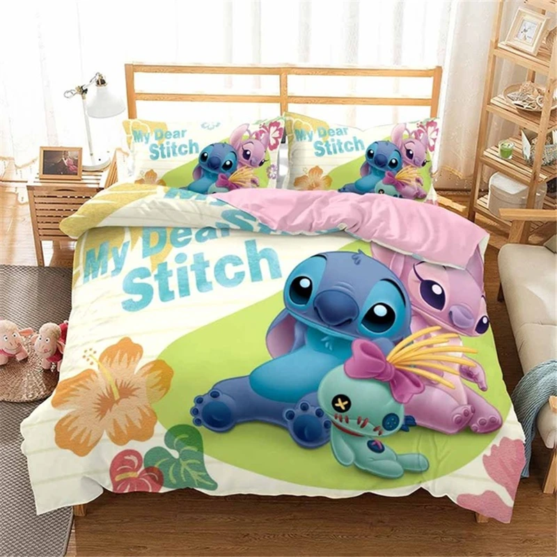 

Disney Cute Cartoon Stitch Bedding Set Polyester Duvet Cover Bedspread Queen King Size Bedclothes Children's Kids Bedroom