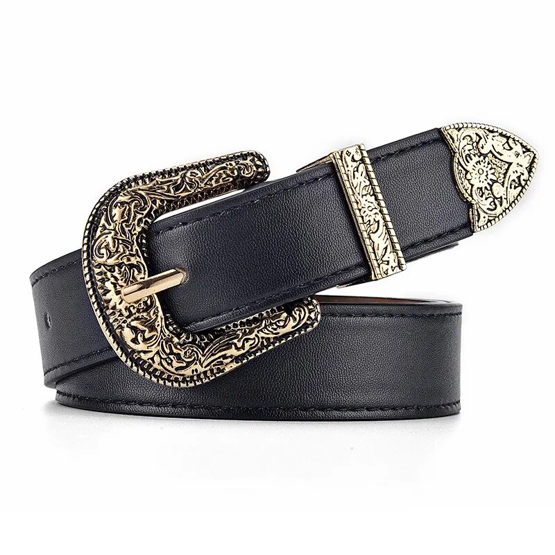 Vintage Carved Needle Buckle Unisex Punk Rock PU Leather Belt