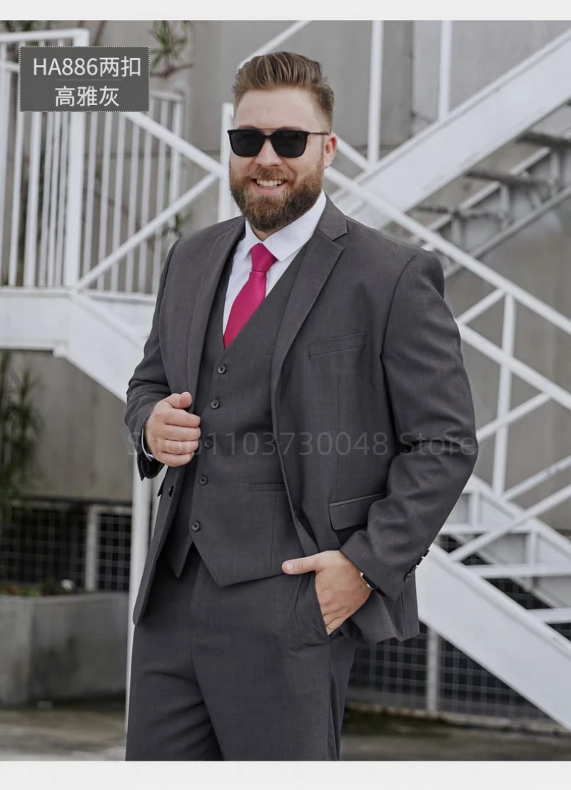 Fat Brother Big Size Men's Suits Formal Business Dress Fashion 3 Piece Set for Wedding Party Prom XS-6XL Jackets Vest Pants
