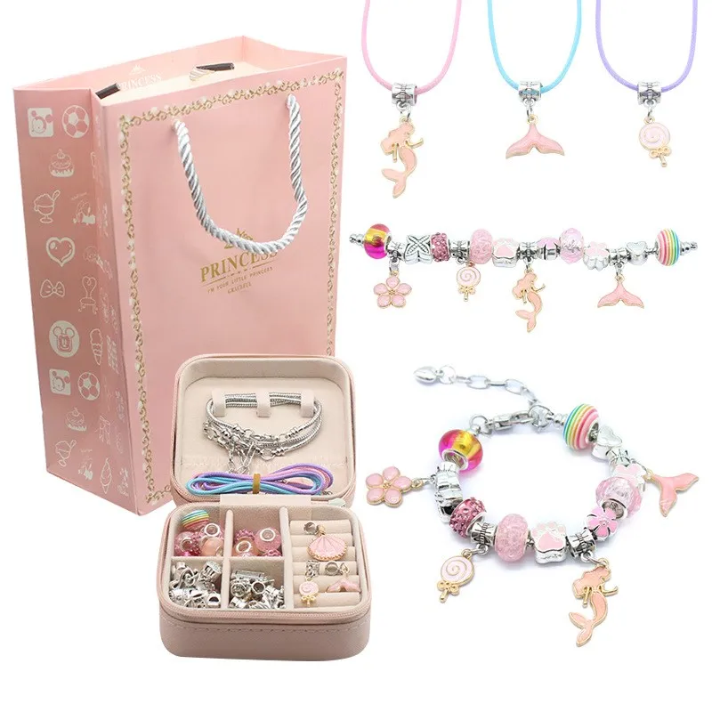 

Fashion Trending Products New Pink Crystal Beaded Bracelet DIY Children's Bracelet Jewelry Unicorn Cute Gift Box Set