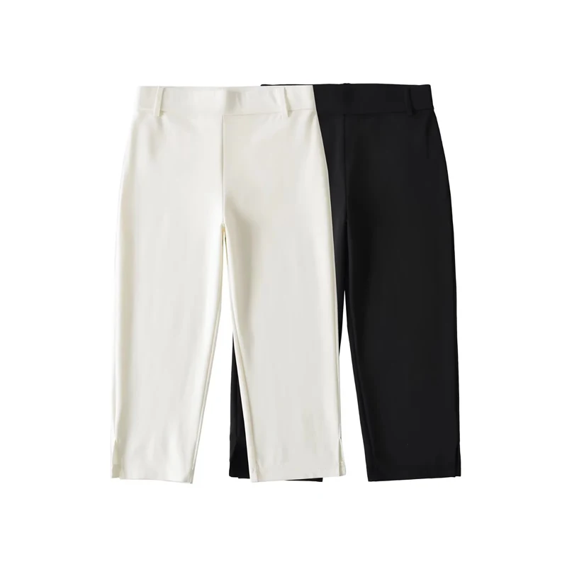 Women's Skinny Capri Pants With Side Split