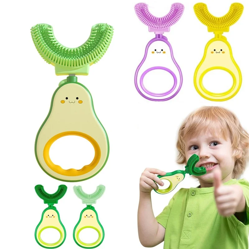 Children 360 Degree U-shaped Toothbrush Boy Girl Silicone Teeth Child Oral Care Tools Kids Avocado Teeth Care Cleaning Teether baby toothbrush baby teeth cleaning tool