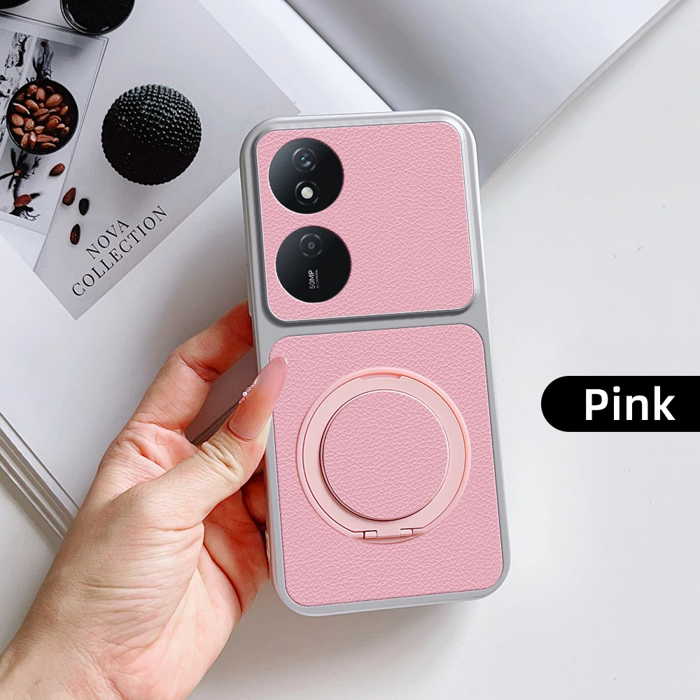 Fashionable Multi-Angle Rotatable Kickstand Phone Case - PU Leather Texture Shockproof Cover