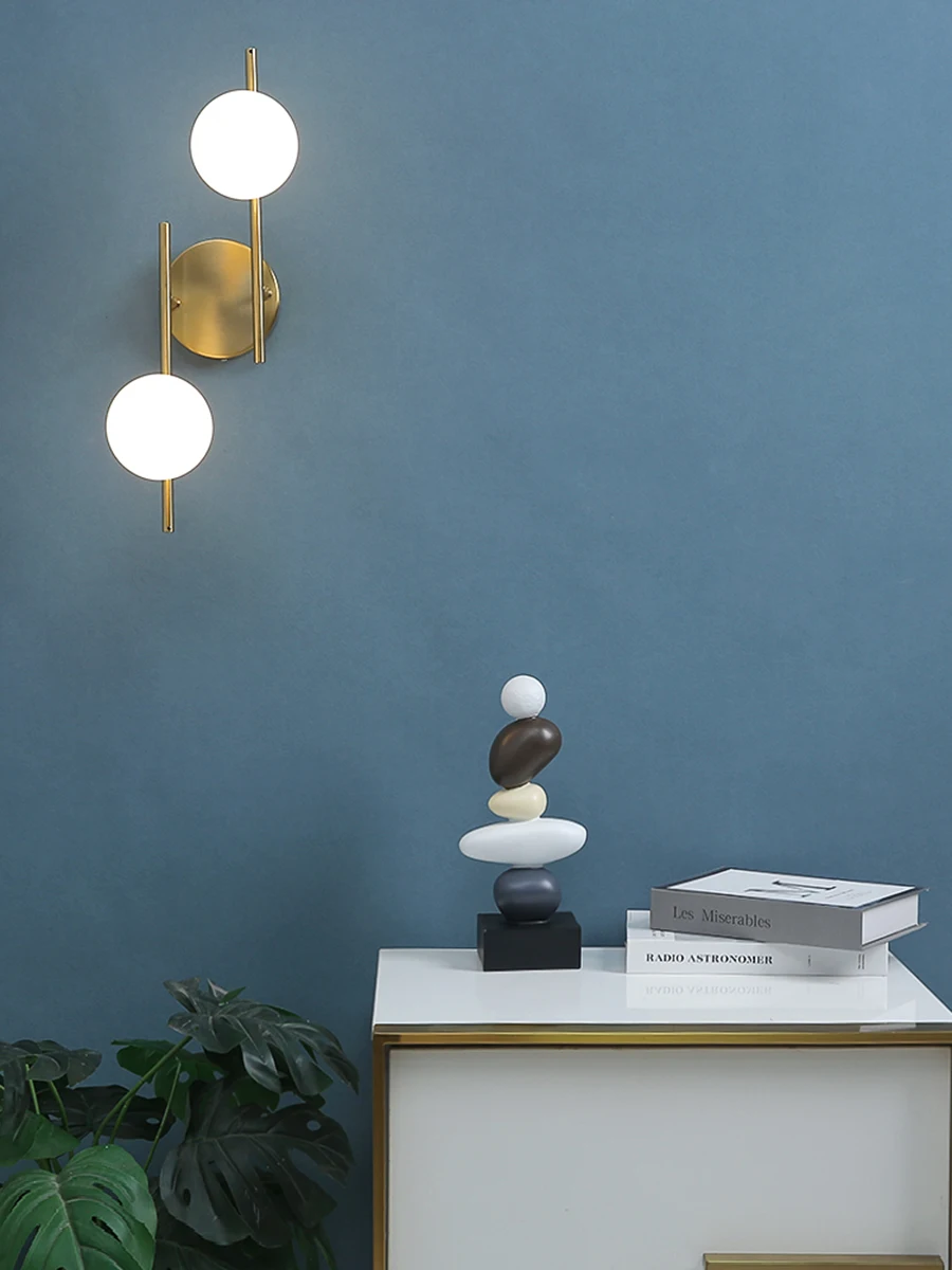 Golden Milky Glass Round Ball LED Wall Lamp Image 6