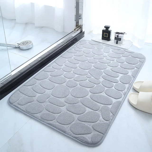 Couverture de bain en relief de galets, tapis de sol absorbant en mousse à mémoire de forme, tapis de sol de salle de bain, couverture de porte antidérapante, tapis de sol intérieur 6
