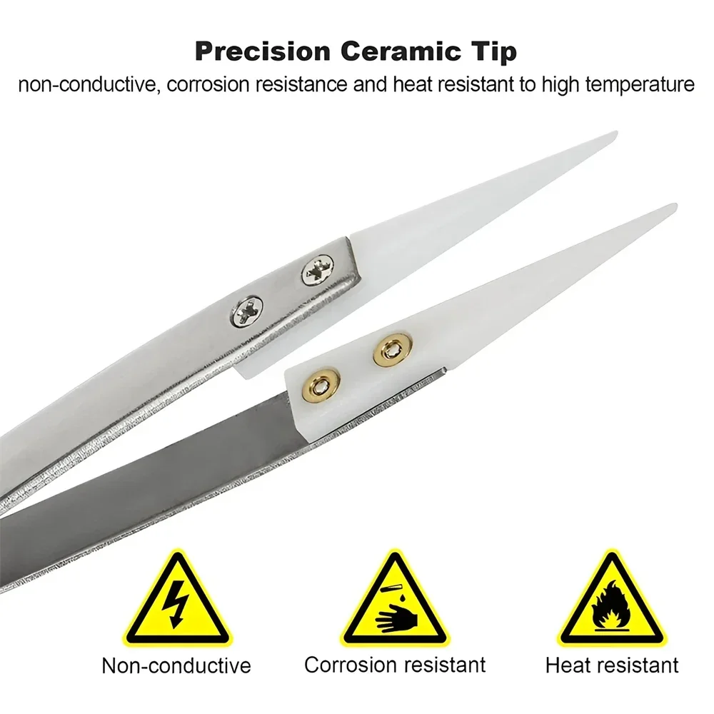 1/5pcs ceramic straight tip electronic soldering tweezers anti-static reverse acid resistant precision chuck