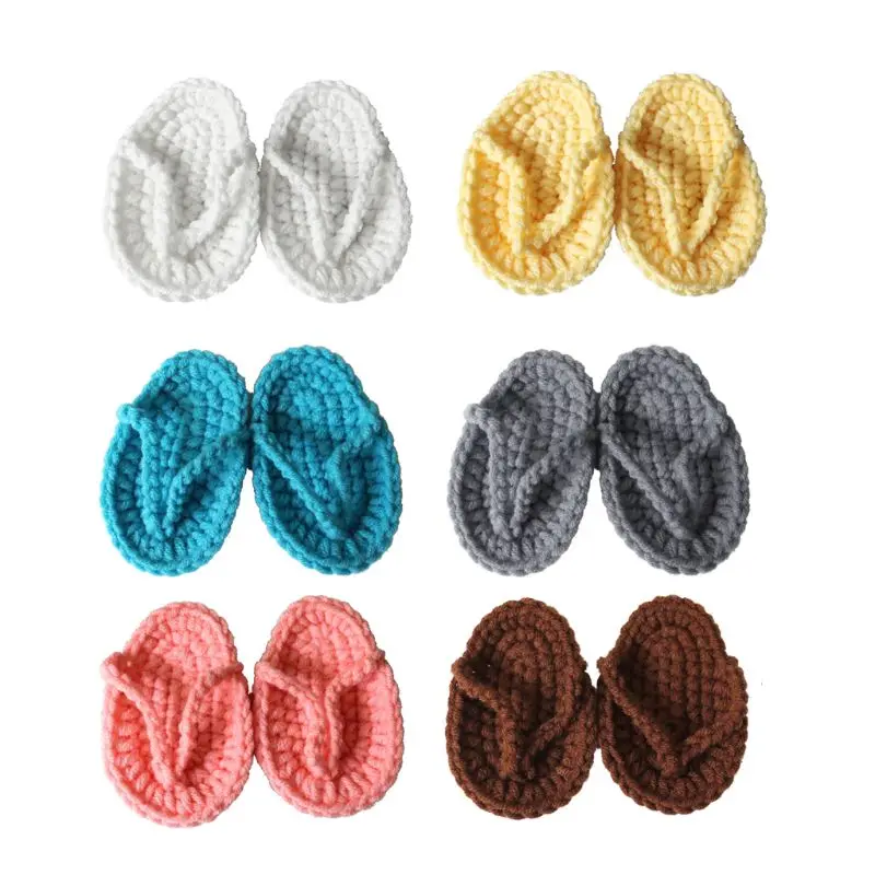 

Y1UB Solid Color Newborn Photography Props Mini Crocheted Babies Slippers Photo Shooting Hundred Days Infant Accessories