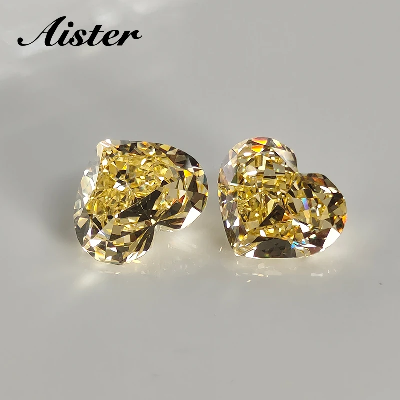 

New Yellow Heart Crushed Ice Cut Cubic Zirconia High Carbon Lab Diamond CZ Gemstone 4K Cut 5A+ Quality for Jewelry Making