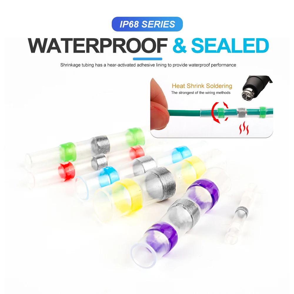 100pcs Waterproof Solder Seal Heat Connector Shrink Butt Connectors Lug Terminals Electrical Wire Car Insulated Terminal wire connectors heat shrink connector solder seal connector