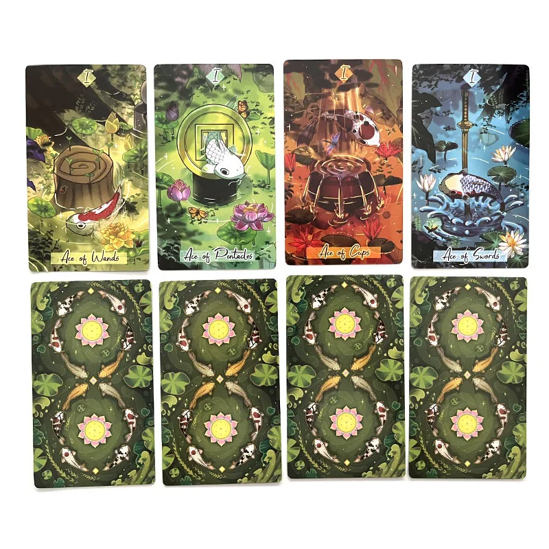 12×7CM The Nishikigoi Divination Tarot, a 78-card tarot deck featuring various types of Japanese Koi Fish that are sure 4