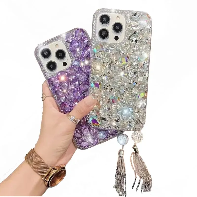 

Diamond Series Phone Case with Tassel, Handmade, for Samsung Galaxy S24 S9 S10 S20 Plus S21 FE S22 23Ultra Note20 10