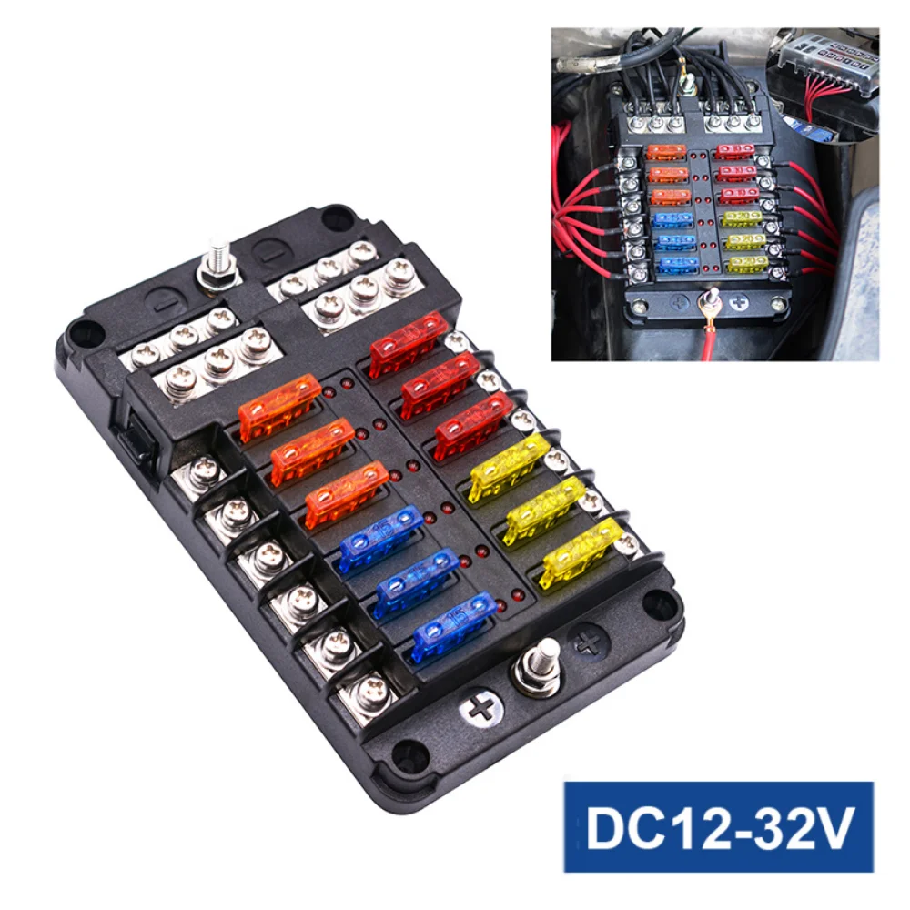 

1PC 12 Way Blade Fuse Block Holder Standard Blade Fuse Block with LED Indicator Fuses