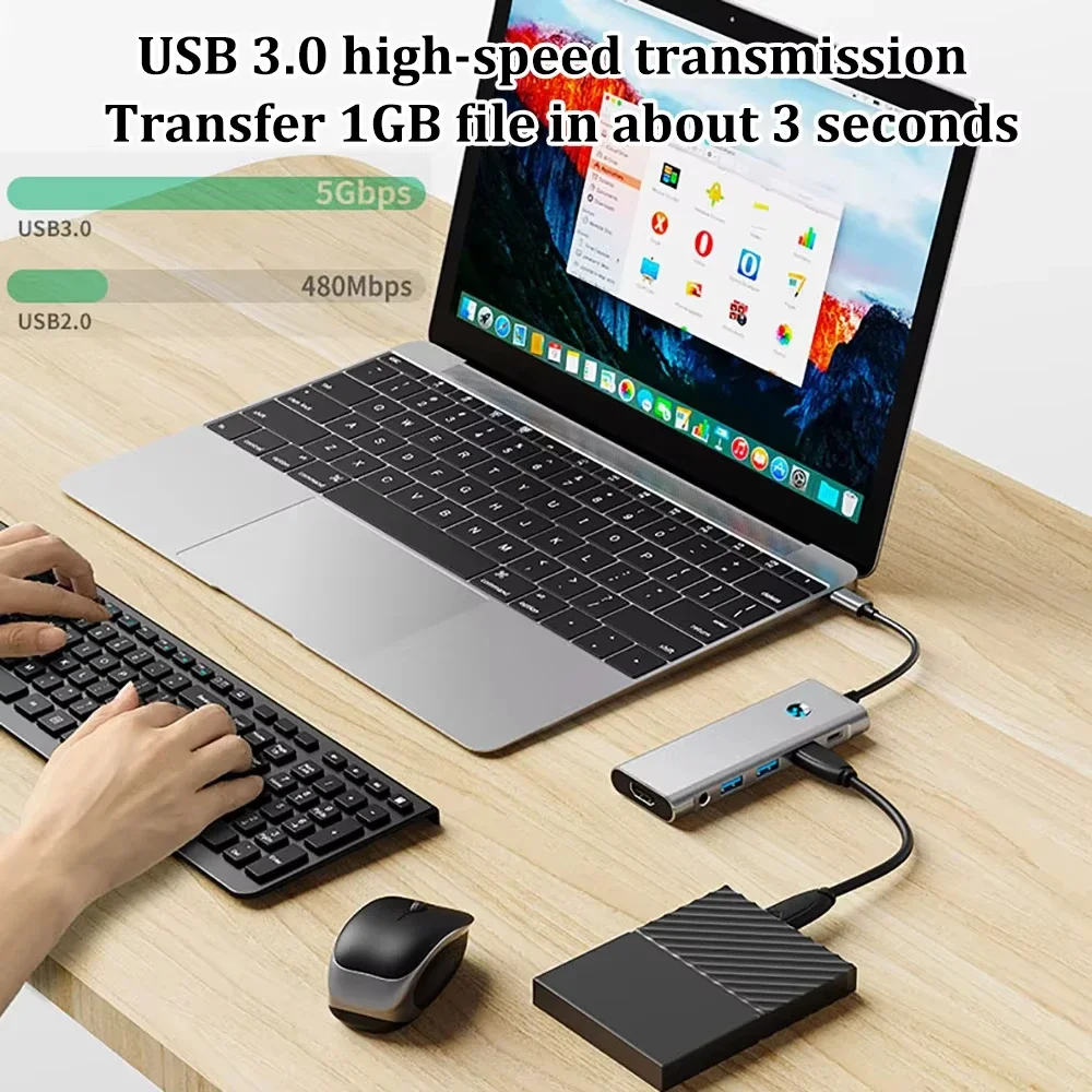 9-in-1 USB C Docking Station with Screen off Button USB HUB TYPE-C to HDMI 4K60Hz/USB 3.0 5Gbps PD100W Fast Charging for MacBook