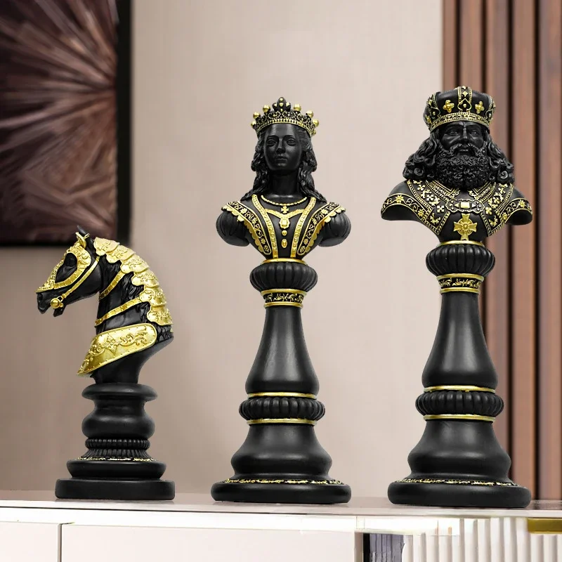 Resin New Chess Living Room Decoration Collection Statue of King Knight Queen Home Office Desktop Accessories Object Item
