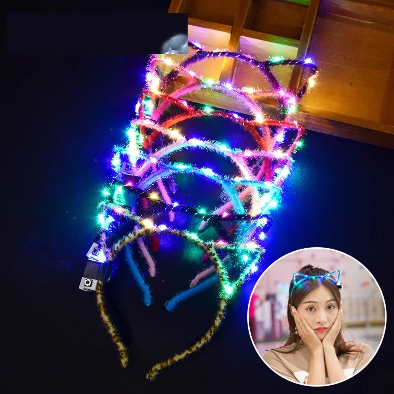 1 stücke Glow Katze Ohren Tiara Krone Stirnband Leuchten Kranz Kaninchen Ohr Kopfbedeckung Kopf Band Hairwear Geschenk weihnachten Ostern