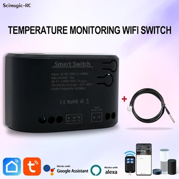 Tuya Smart WiFi Switch Temperature Sensor Monitor 7-32V 85-250V Monitoring Thermostat Passive Dry Contact Relay Work With Alexa 1