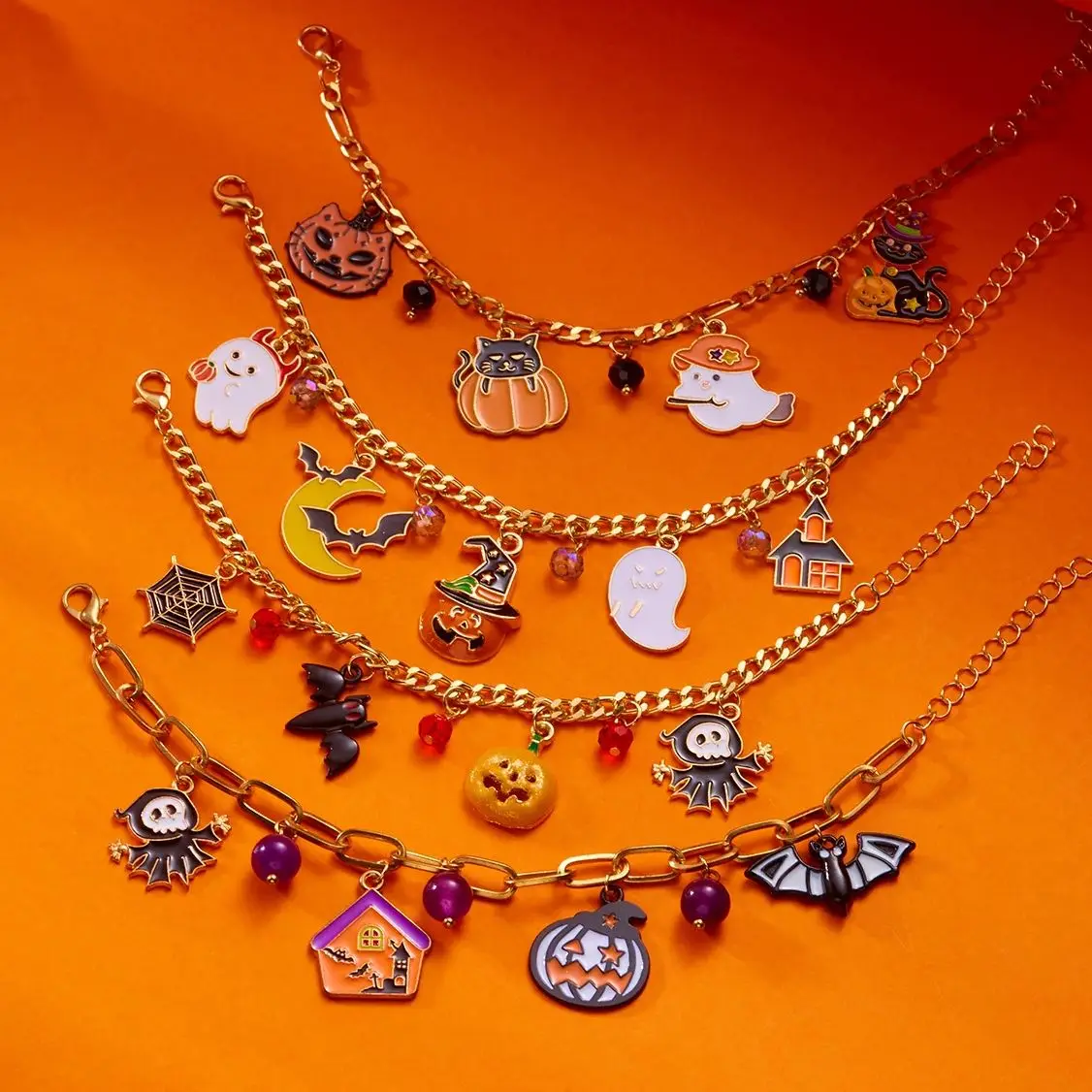 Halloween Geist Kürbis Spinne Katze Fledermaus Charm Armbänder für Frauen Lustige Skelett Schädel Anhänger Armbänder Party Schmuck Geschenke