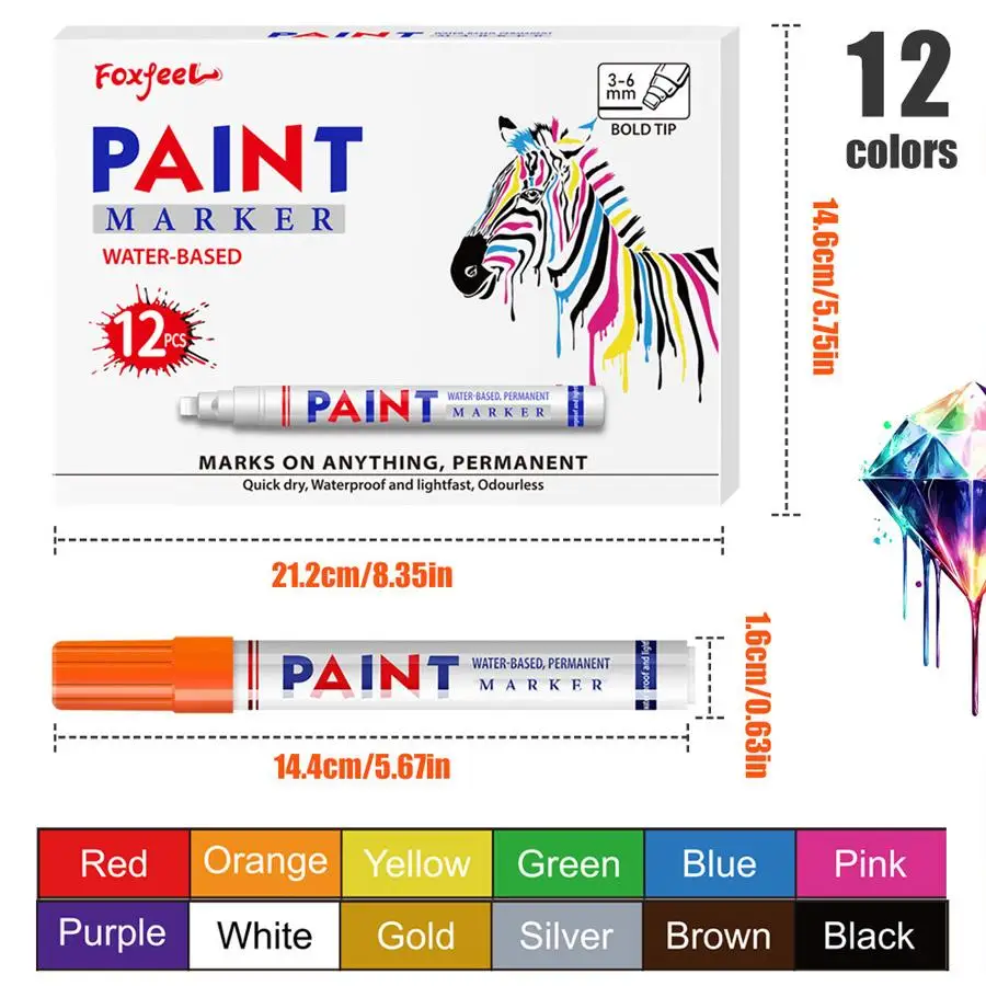 12색 페인팅 펜 방수 영구 그래피티 수리 타이어 마킹 펜 자동차 고무 트레드 마킹 펜 자전거, 자동차 금속 제품에 적합