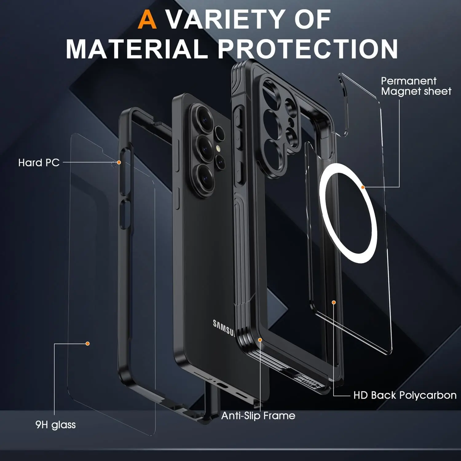 Magnetic Military-Grade Rugged Clear Phone Case with Screen Protector