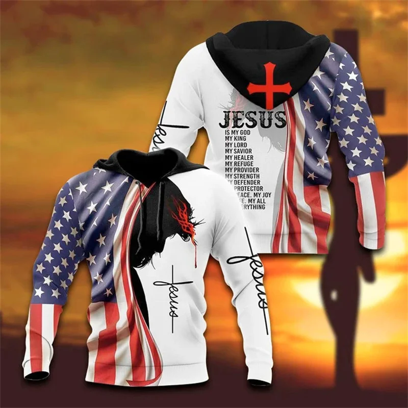 

3D Christian Jesus Bless All Print Hoodies For Men Crucifix Graphic Hooded Sweatshirts Kid Fashion Cool Pullover Harajuku Hoodie