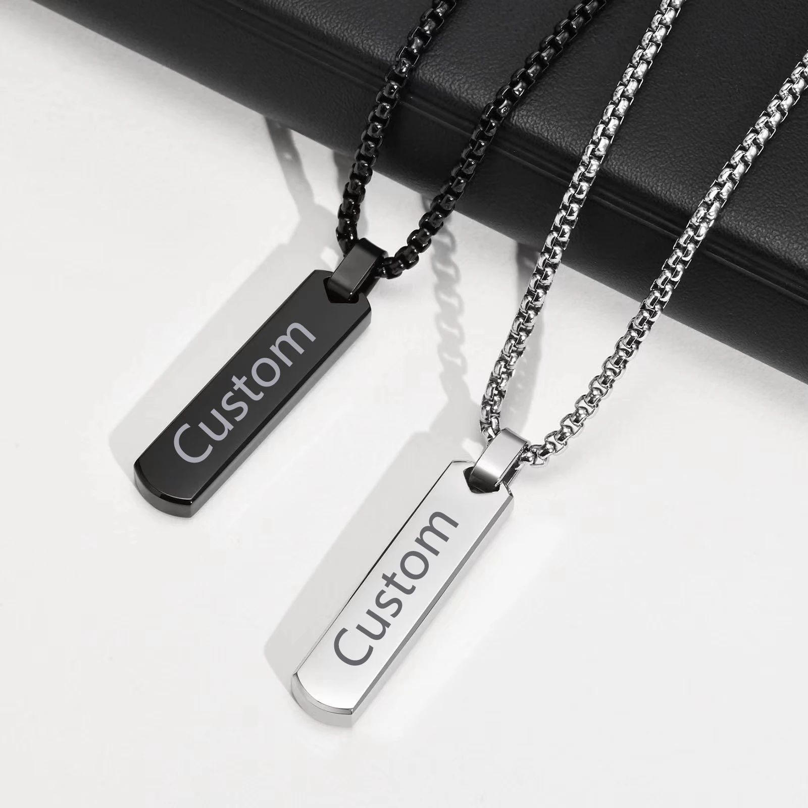 WLP Stainless Steel Custom Letter Bar Necklace for Men Women Thick Geometric Vertical Bar Personalized Necklace Jewelry Gift