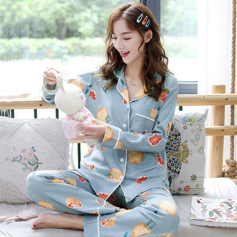 Spring Autumn Women's Milk Silk Pajamas Long Sleeve Cardigan Pants Loose Casual Home Clothing Set Girl Sweet Cute Sleepwear