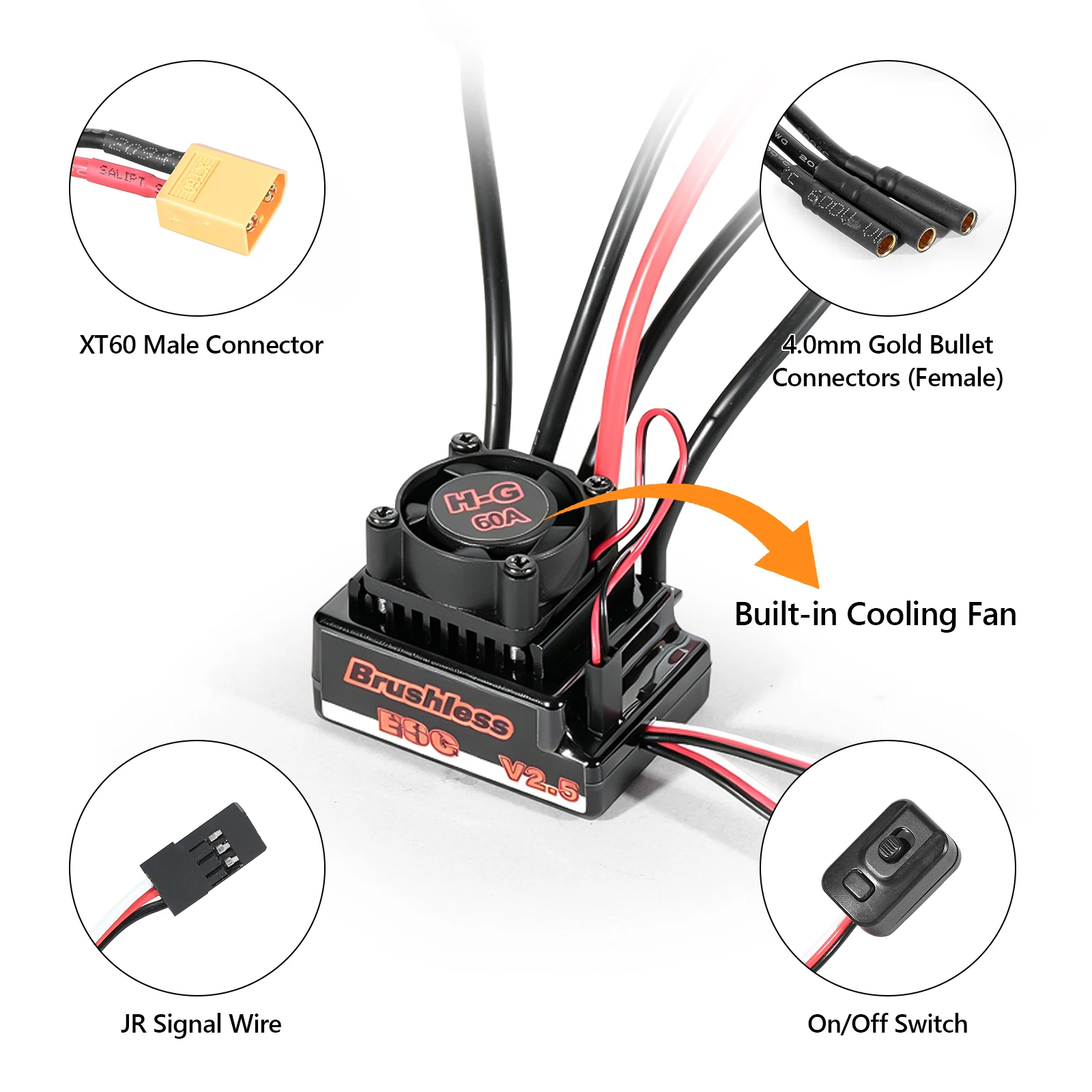 ESC Brushless 60A H-G60A 2-3S pour Voiture RC Wltoys WPL 1/10
