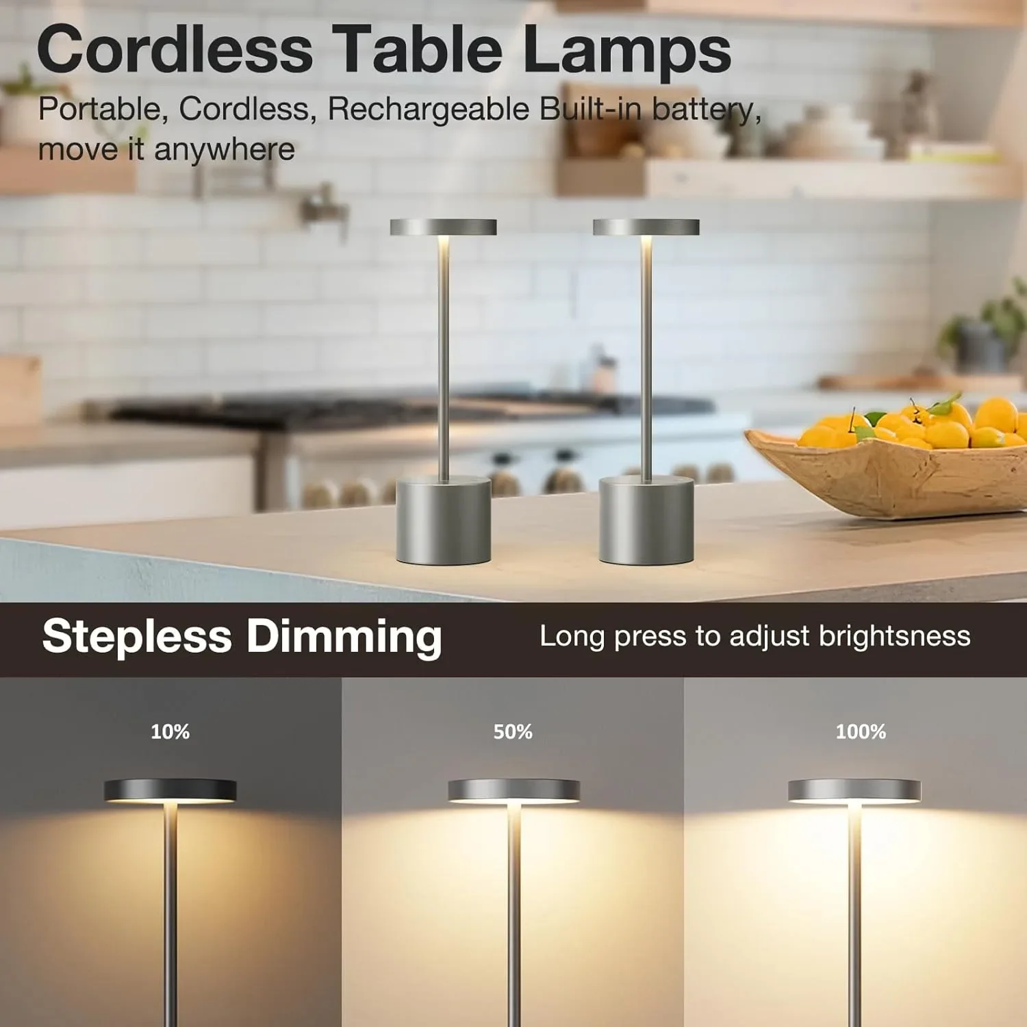 LED Night Light Cordless Touch Sensor Rechargeable Wireless Reading Lamp For Bedroom Hotel Bar Table