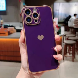 Electroplated Heart Design Shockproof Phone Case - For17ProMax18ProMax (Deep Purple)