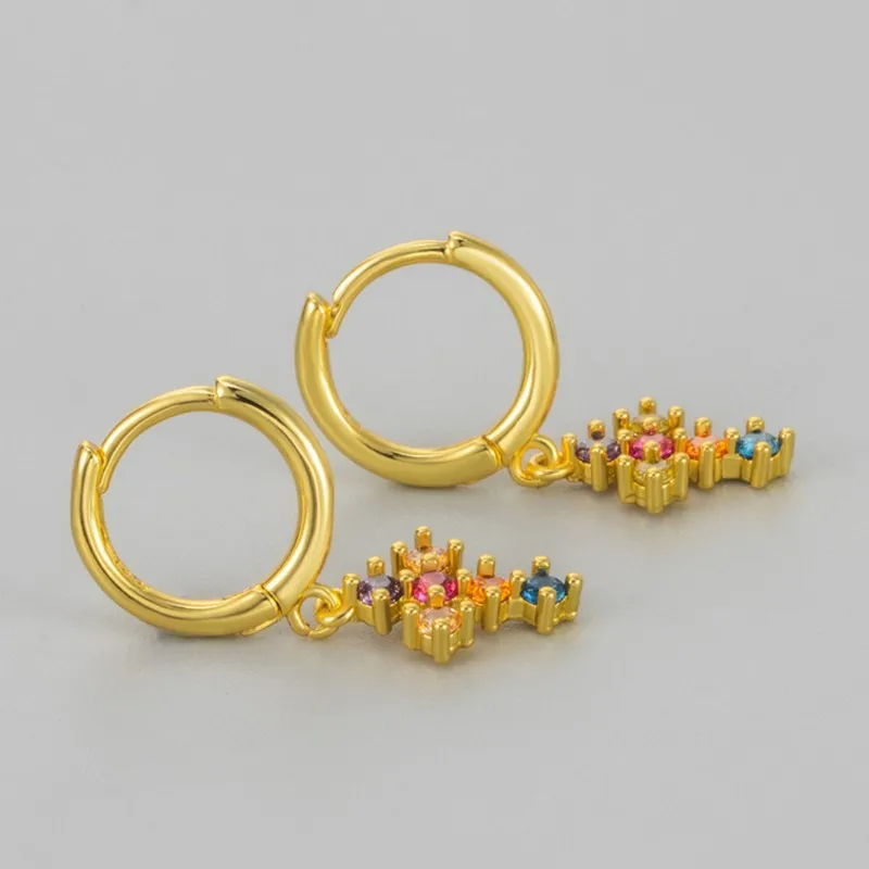 Elegant Cross Pendant Rainbow Zircon Hoop Earrings for Women 2025 New Fashion Hiphop Earring Party Jewelry Gifts