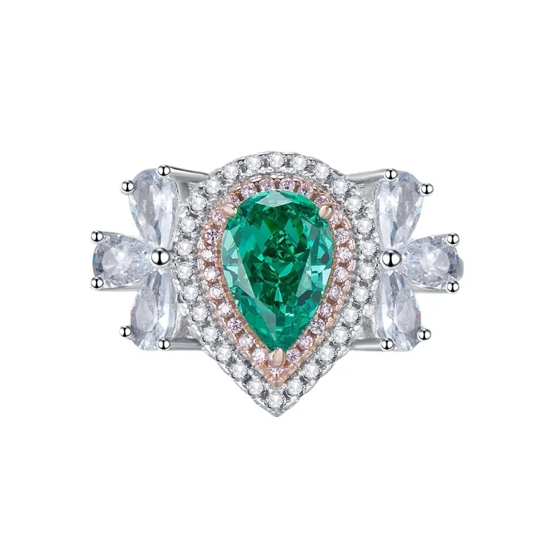 

2022 новый 925 серебряный Paraiba зеленый 6*9 мм Капля воды Ледяной цветок вырезанные высокоуглеродистые алмазные милые Instagram