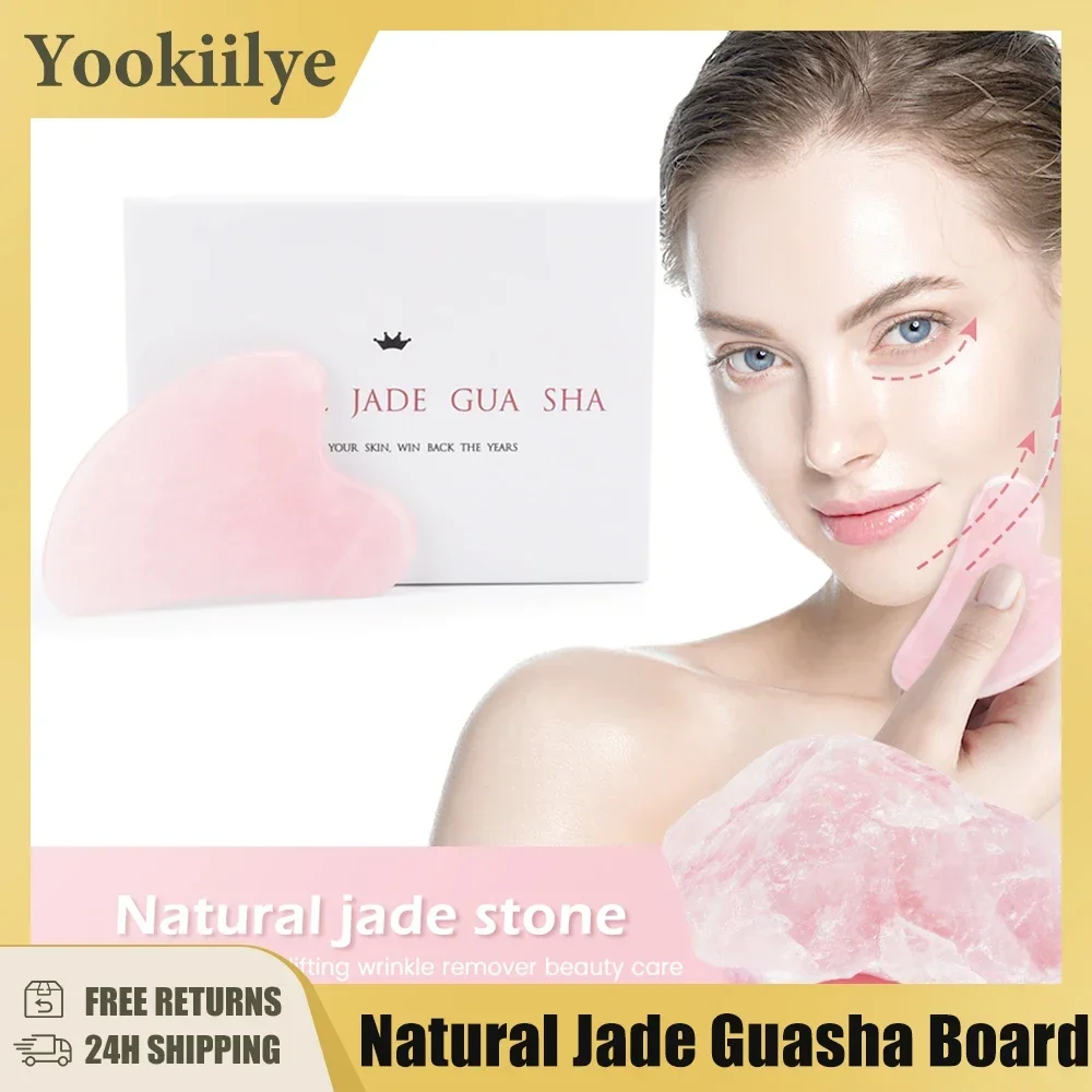 

Natural Stone Jade Gouache Scraper Rose Quartz Facial Gua Sha Tools Neck Massager for Face Lifting Wrinkle Remover Beauty Health