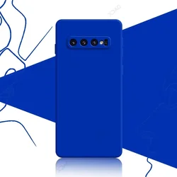 Premium Square Liquid Silicone Waterproof Phone Case - Luxury Soft Cover for Samsung Galaxy S10 Series (Klein Blue)