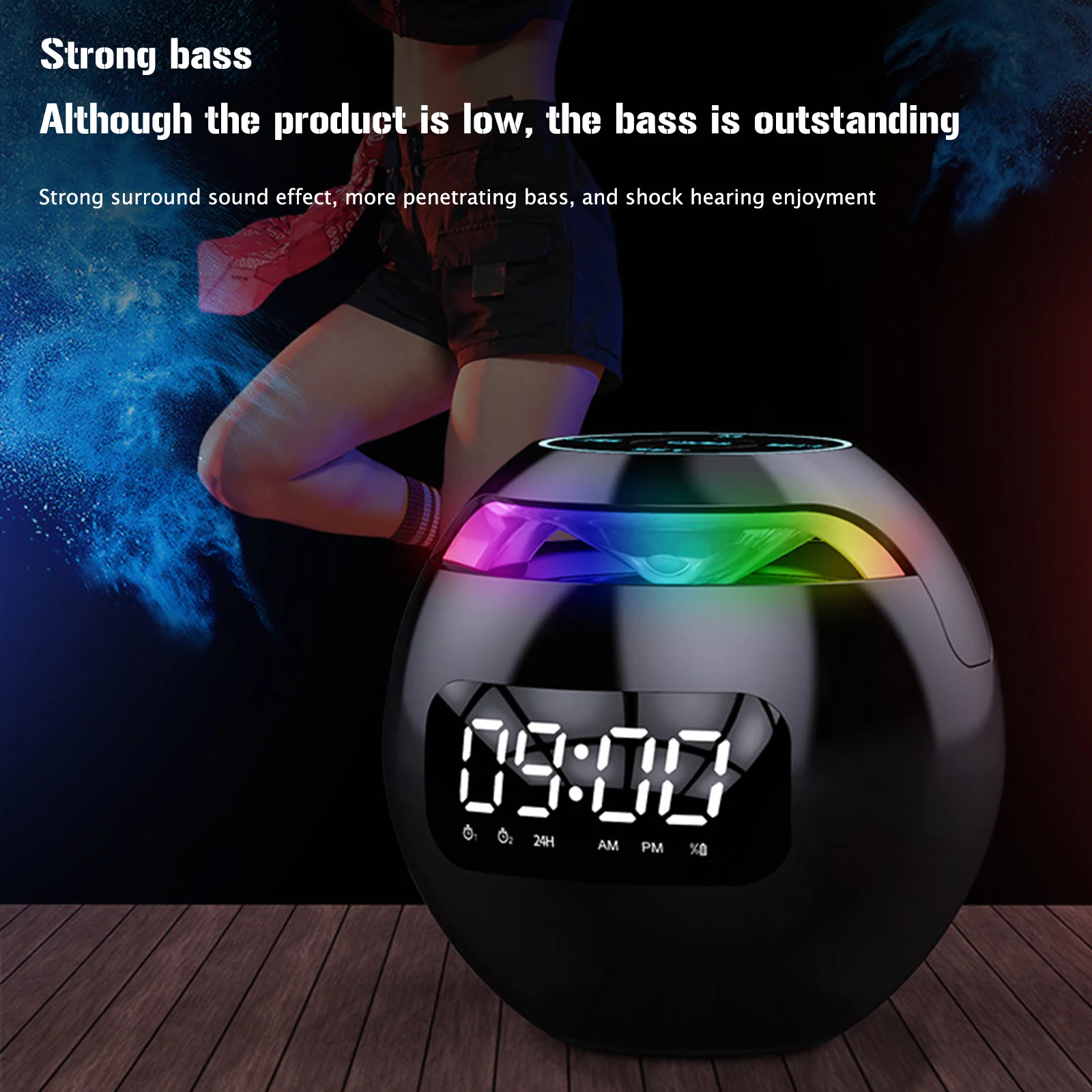 Spherical Mini Alarm Clock Bluetooth-compatible 5.0 Speaker LED Screen Desk Clocks TF Card FM Radio RGB Colorful for Party 2