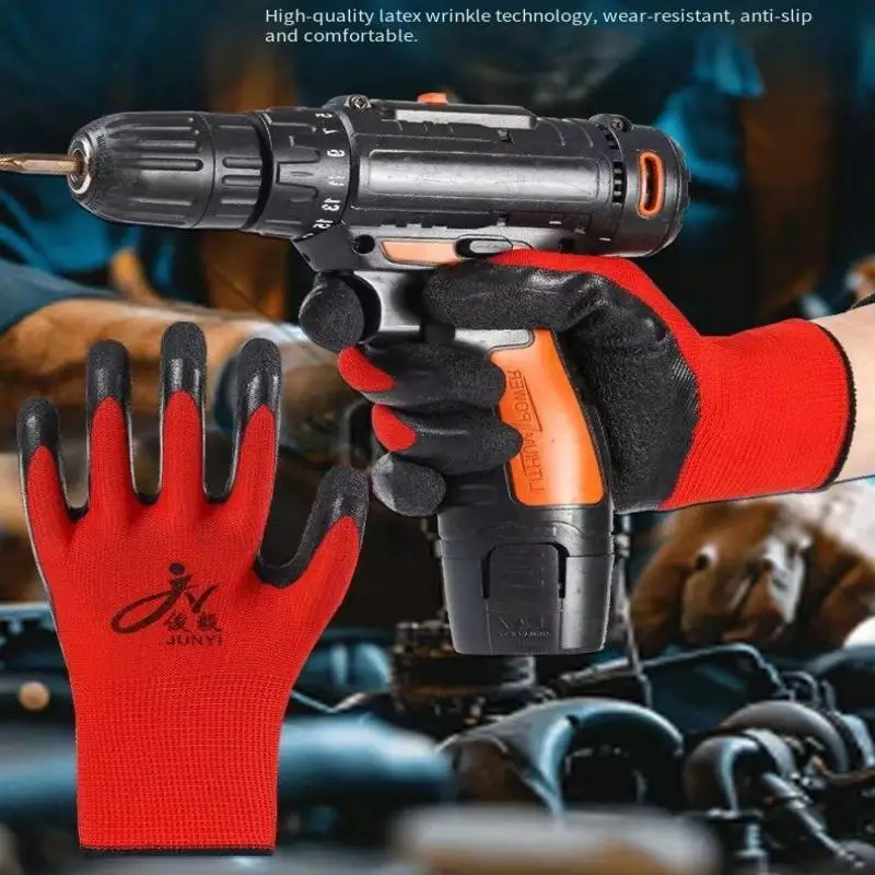 Work Gloves Gardening Gloves 12 Pairs Work Gloves Crinkle Latex Coated Gloves Lightweight Fine Grip Ideal for Light Duty Work Garden Mechanism Construction