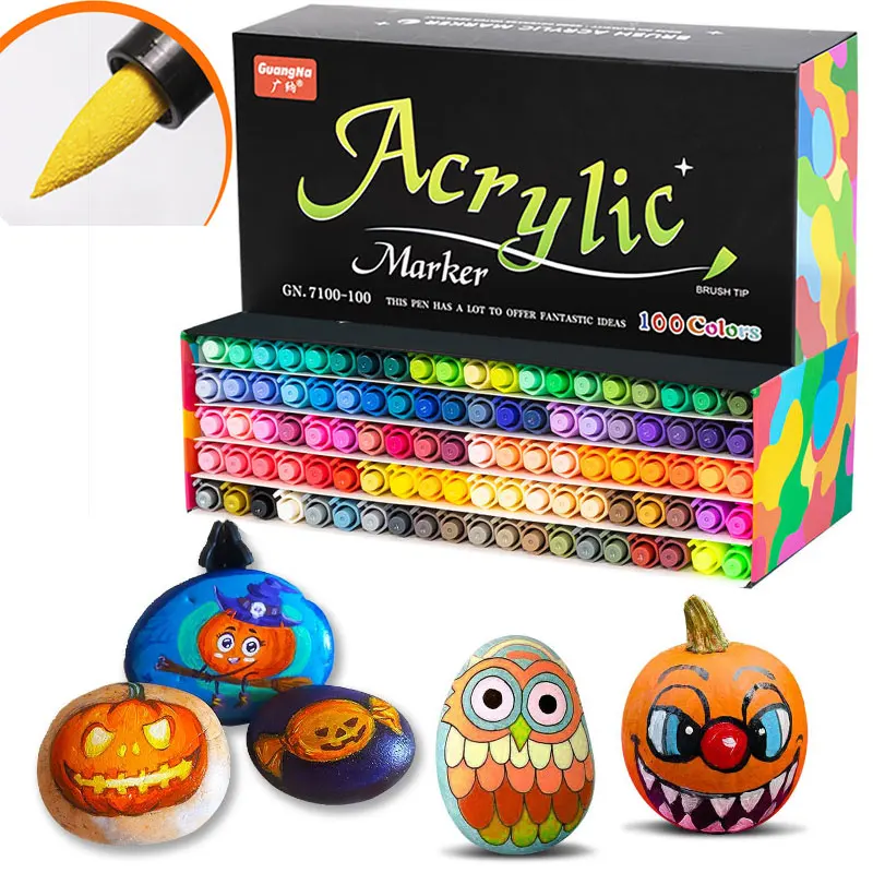 12-100 Colors Brush Tip Acrylic Paint Pens Markers for Glass Canvas Rock Painting Wood Ceramic DIY Crafts Making Art Supplies