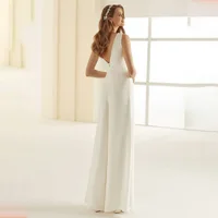 Ramanda Elegant Wedding Jumpsuit Simple Wedding Dresses For Women  V Neck Boho Wedding Gown 2025 Beach Bridal Gown Customized 2
