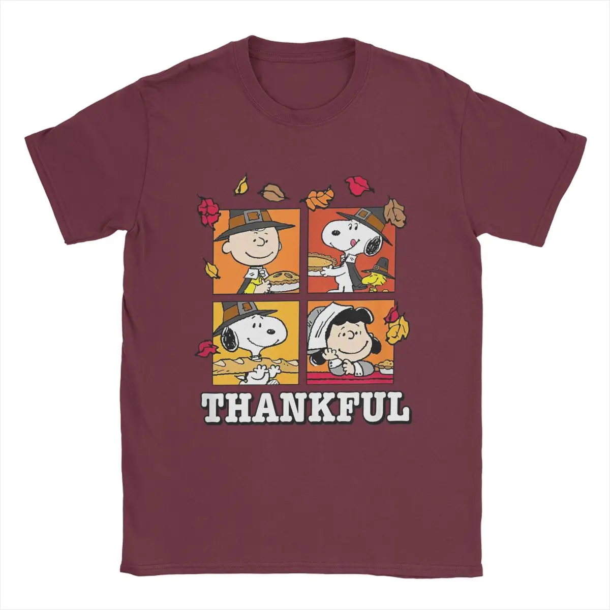 thumbnail image 1 of Camiseta de Snoopy Charlie Brown Lucy Thankful Thanksgiving Day para hombre, 100 % algodón, cuello redondo, manga corta, ropa de talla grande, 1 of 5