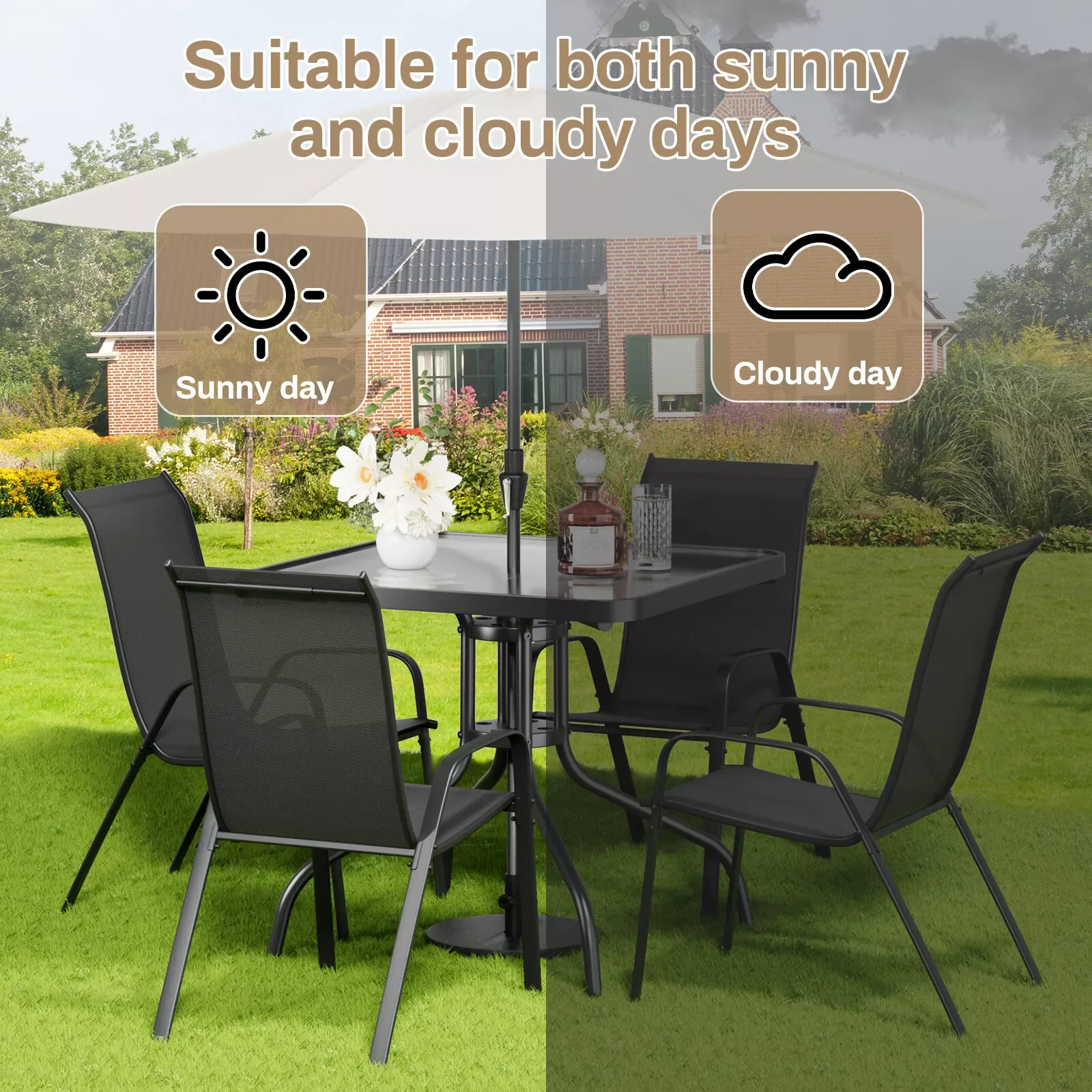 Patio Outdoor Dining Set 5 Piece, All Weather Furniture 6