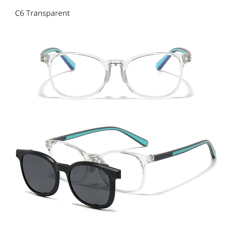 Ralferty 2-in-1-Brille zum Anklipsen für Kinder und Kinder, klares Brillengestell mit Sonnenclip, transparenter optischer Rahmen, ohne Myopie, verschreibungspflichtig – Detail 13