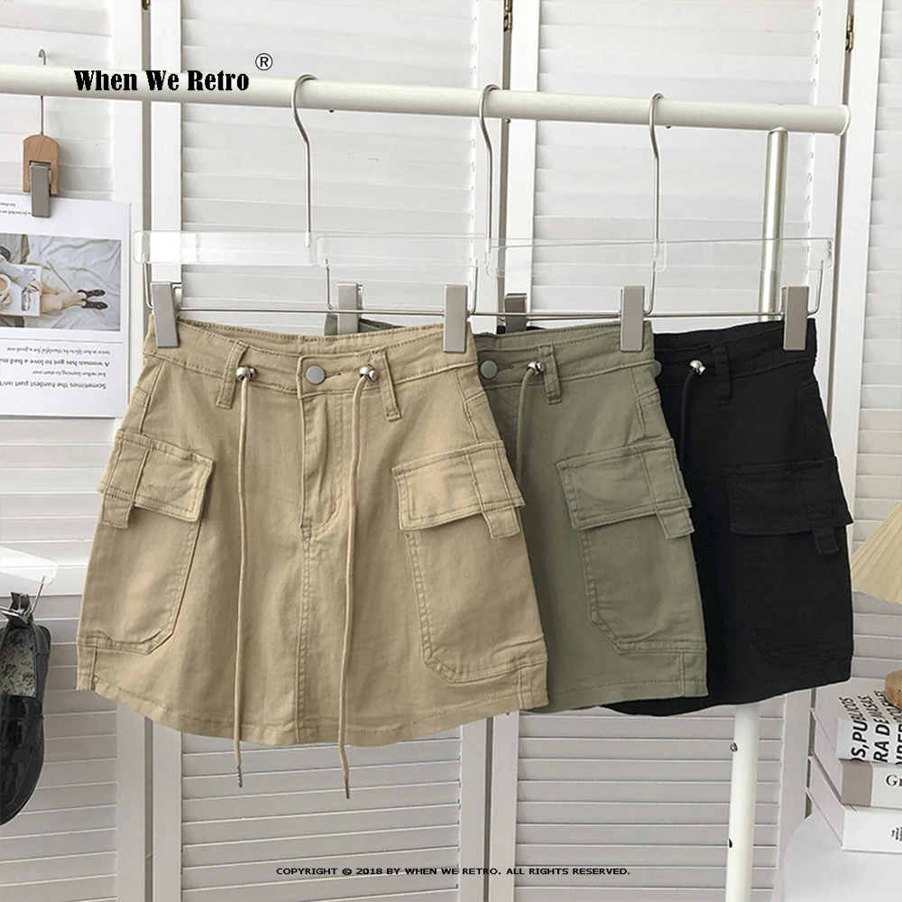 

2023 High Waist Drawstring Big Pocket Cargo Skirts Woman Fashion 2023 Short A Line Y2k Mini Skirts Safari Jupe Femme Falda RS459