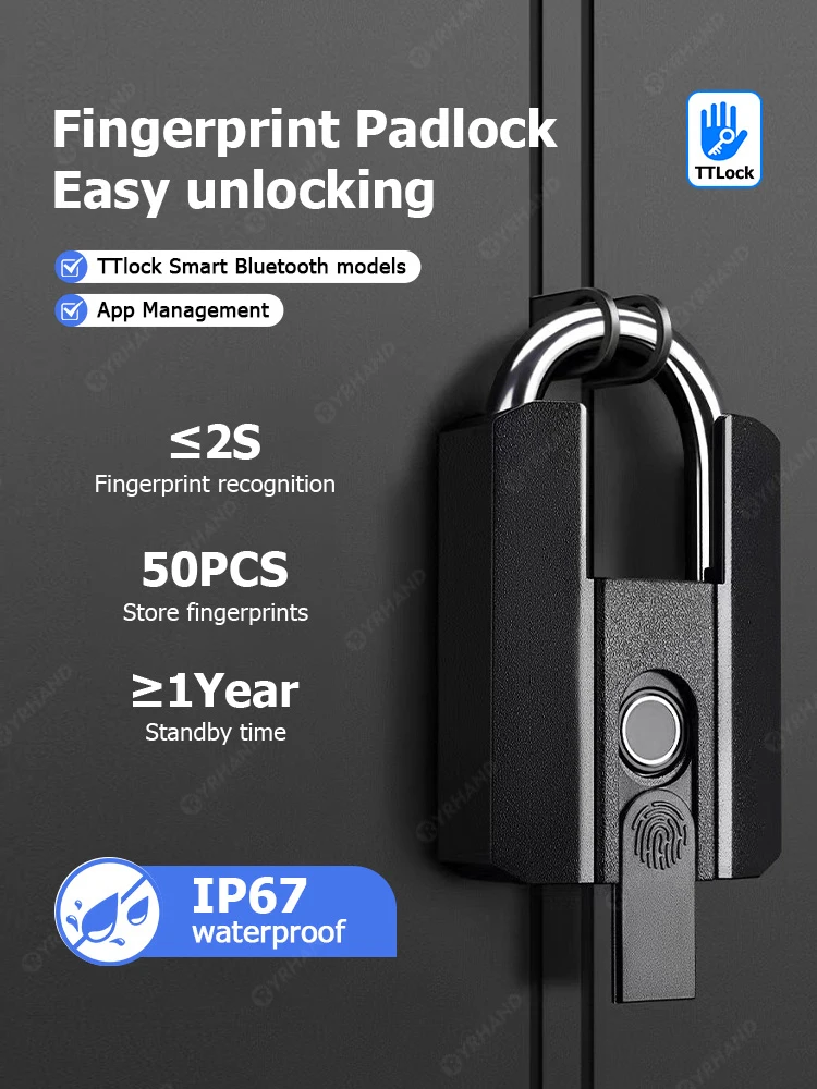 IP67 TTLock Bluetooth APP Smart Padlock Fingerprint Lock Keyless Mini Bag with A