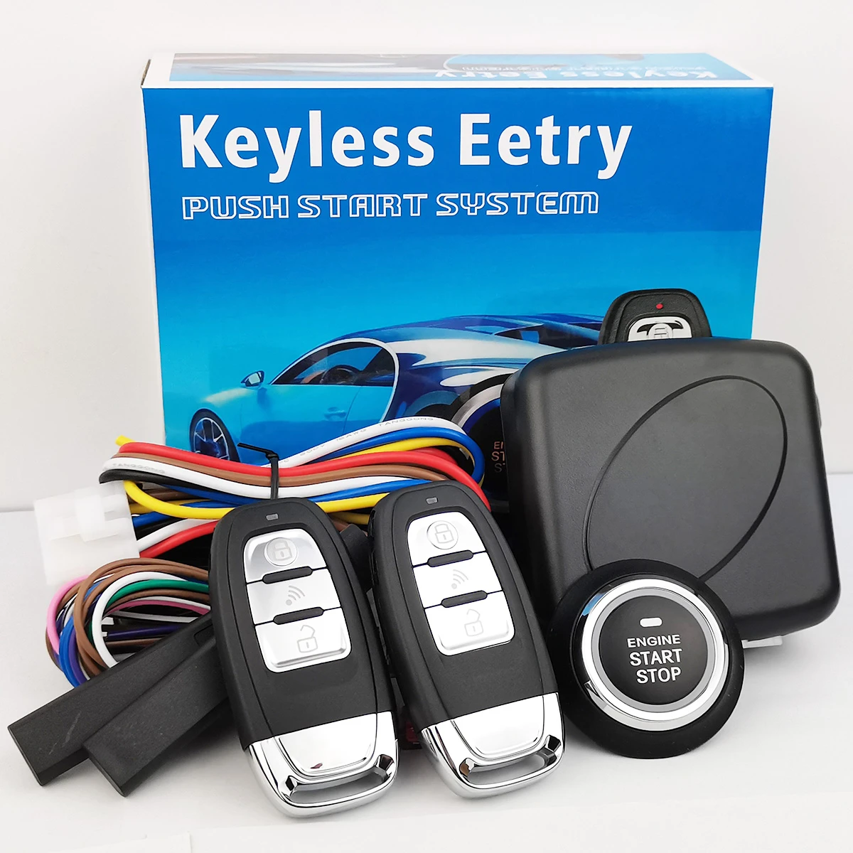 Universal PKE  keyless entry one-button start car auto push start stop engine alarm system Remote Central Lock car accessories front sensor for car