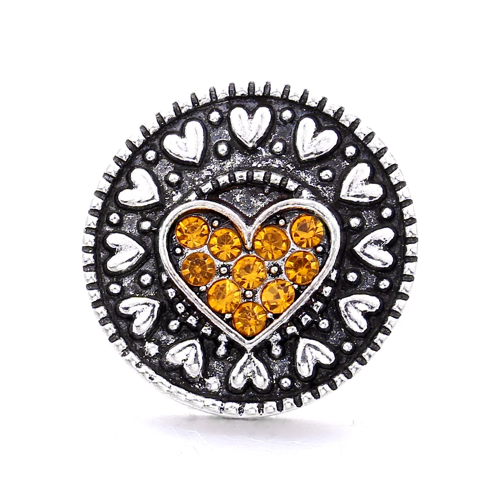 20pcs Vintage Heart Crystal Rhinestone Metal18mm Snap Buttons Fit Snaps Bracelet Necklace Jewelry