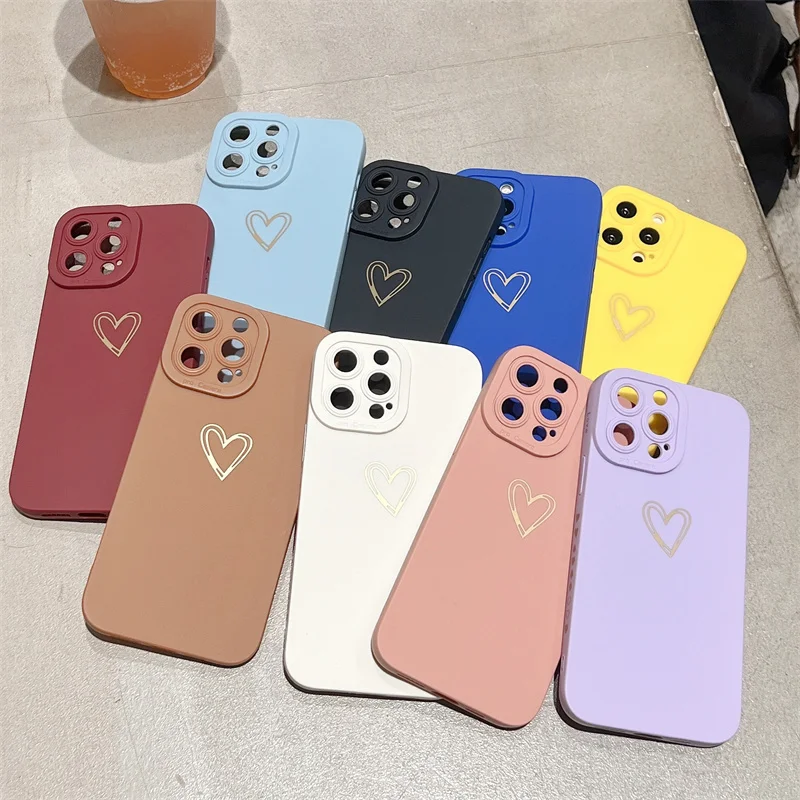 

Colorful Love Heart Phone Case For iPhone 12 11 13 Pro Max 14 Pro X XR XS Max 7 8 Plus Candy Color Soft TPU Silicone Back Cover