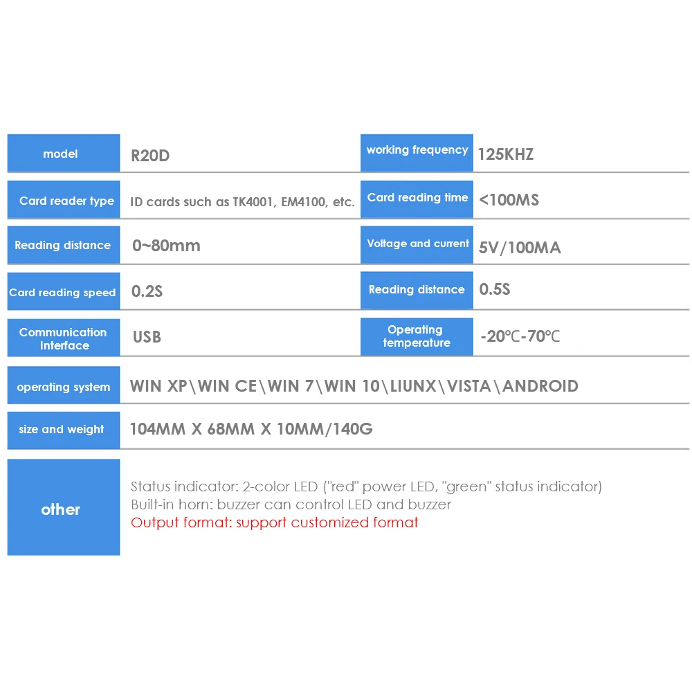 Smart RFID Card Reader 125KHz 13.56MHz ID IC Dual Frequency Access Control Encry