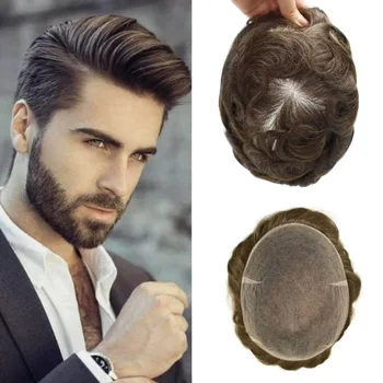 AIR-Pizzo | Parrucca da uomo Sistema di capelli in pizzo francese per uomo 80% Ultra morbida e confortevole Bombonata da protesi per capelli maschili nordamericani