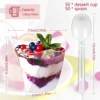 50 Pcs Dessert Cups with 50 Spoons Clear 3.38oz/100ml Mini Reusable Dessert Pots Clear Plastic Parfait Appetizer Cup Mousse 6