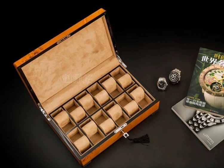 Neues Holzuhr-Display mit Schloss Luxus-Uhrengehäuse Aufbewahrung sbox mit Bild hochwertiger Uhren box Uhren halter für Herren – Detail 9